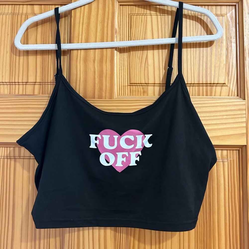F off cropped tank top